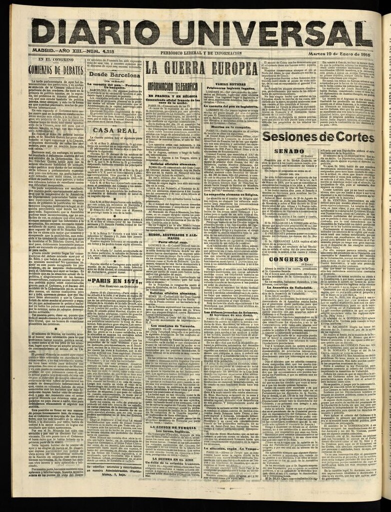 Miniatura de Diario Universal del 19 de enero de 1915