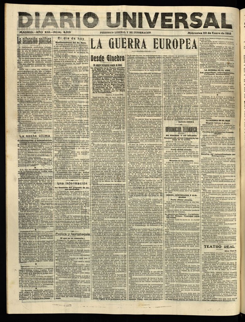 Miniatura de Diario Universal del 20 de enero de 1915