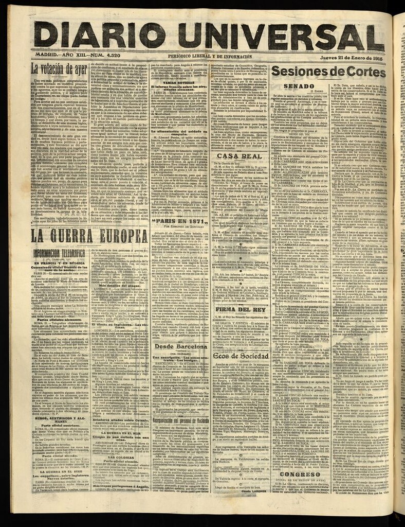 Miniatura de Diario Universal del 21 de enero de 1915