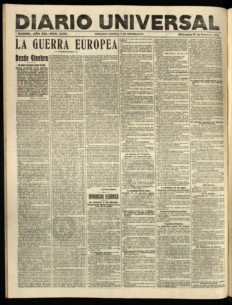 Miniatura de Diario Universal del 27 de enero de 1915
