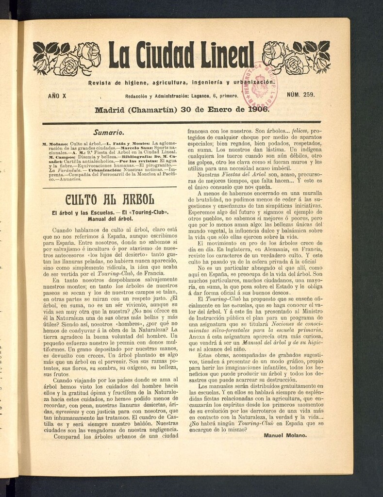 Miniatura de La Ciudad Lineal : órgano oficial de la Compañía Madrileña de Urbanización del 30 de enero de 1906