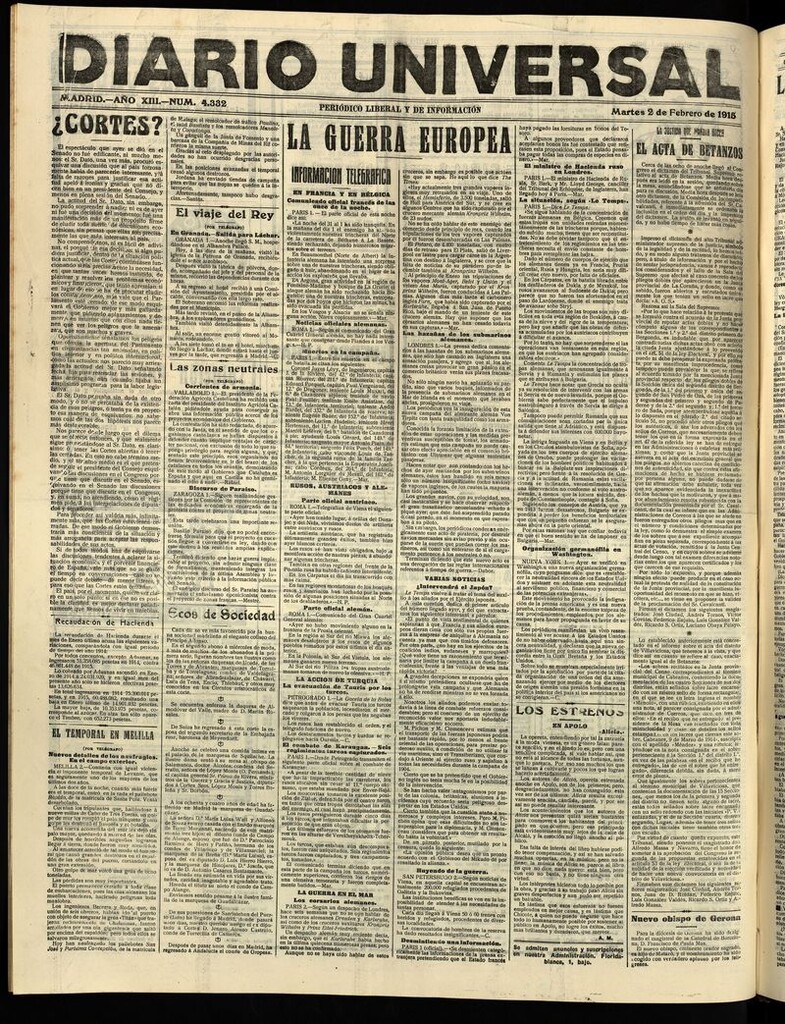 Miniatura de Diario Universal del 2 de febrero de 1915
