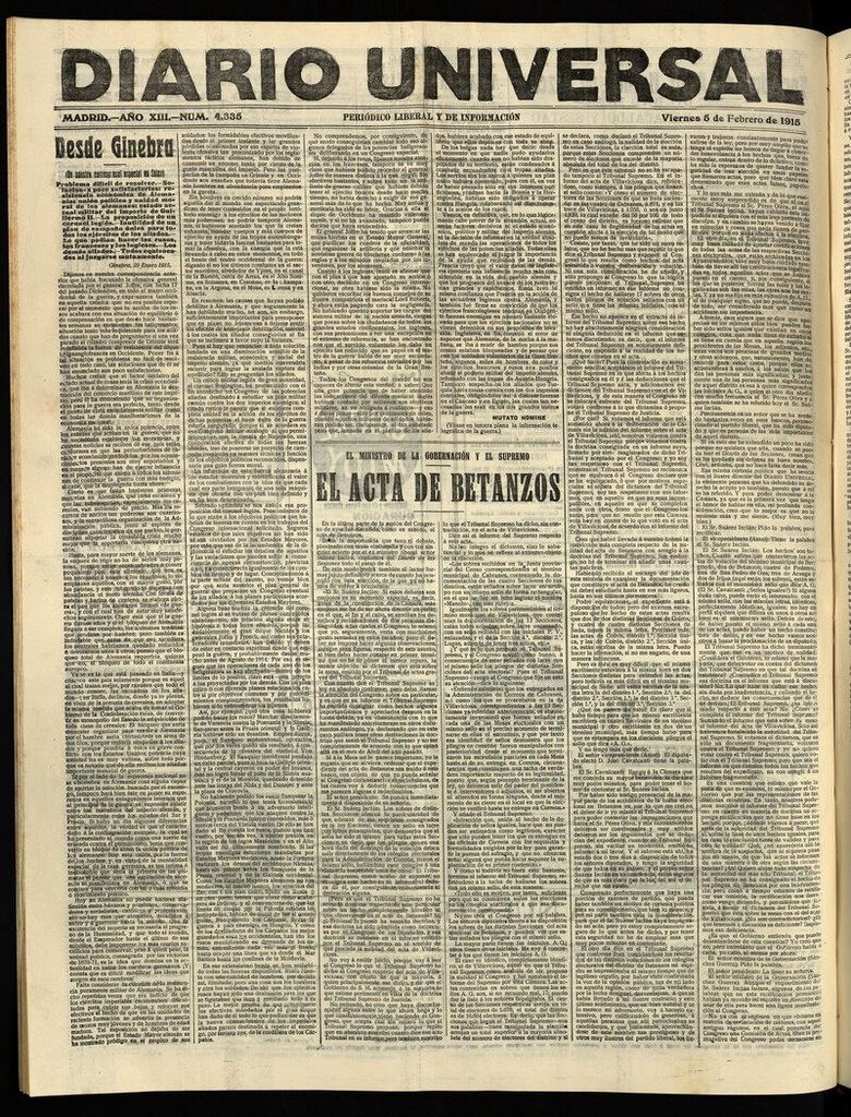 Miniatura de Diario Universal del 5 de febrero de 1915