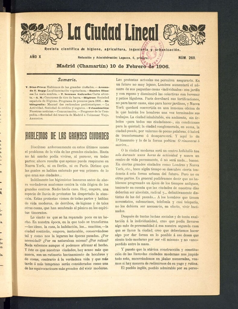 Miniatura de La Ciudad Lineal : órgano oficial de la Compañía Madrileña de Urbanización del 10 de febrero de 1906