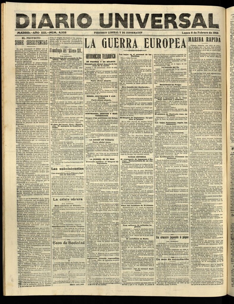 Miniatura de Diario Universal del 8 de febrero de 1915
