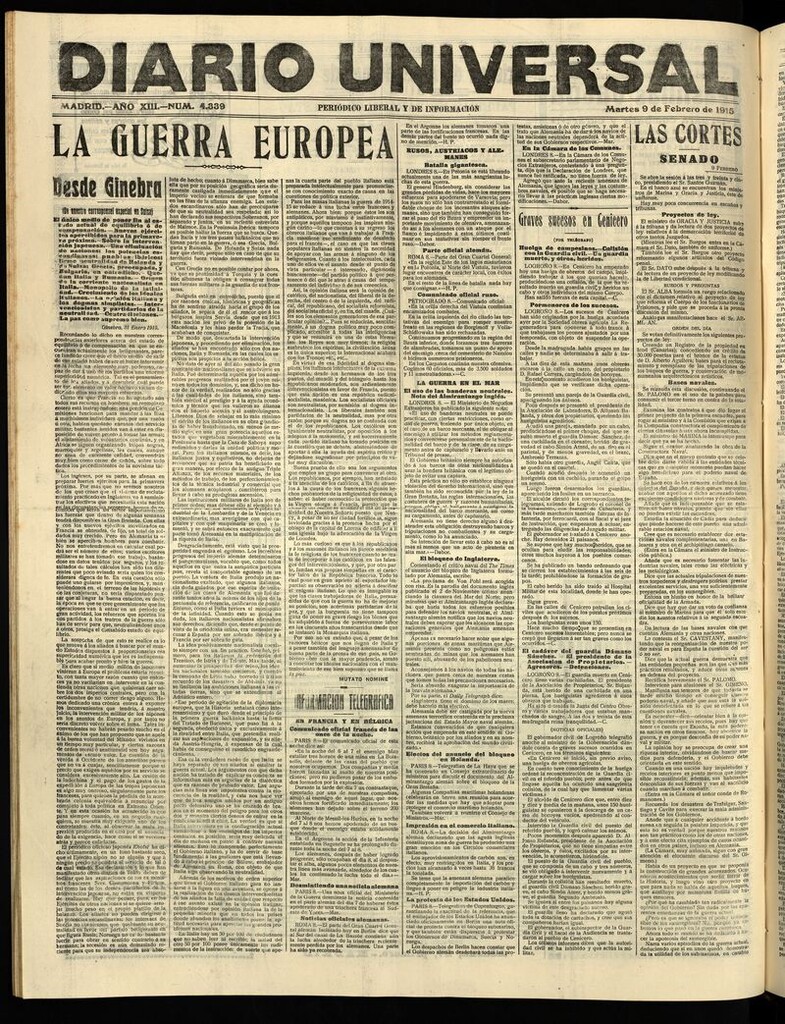 Miniatura de Diario Universal del 9 de febrero de 1915