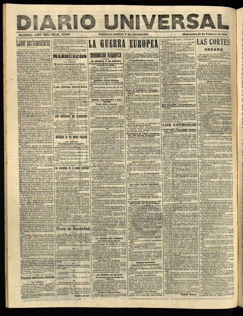 Miniatura de Diario Universal del 10 de febrero de 1915