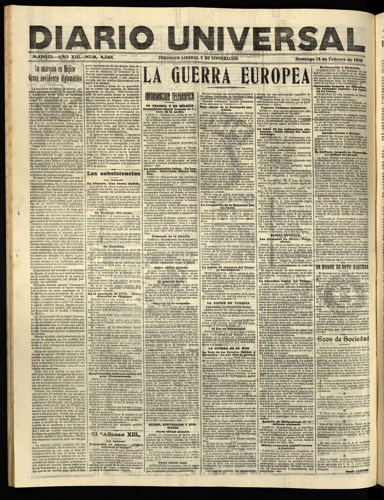 Miniatura de Diario Universal del 14 de febrero de 1915