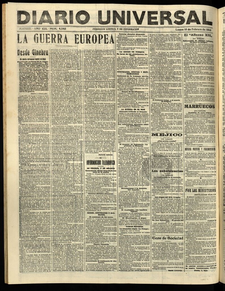 Miniatura de Diario Universal del 15 de febrero de 1915