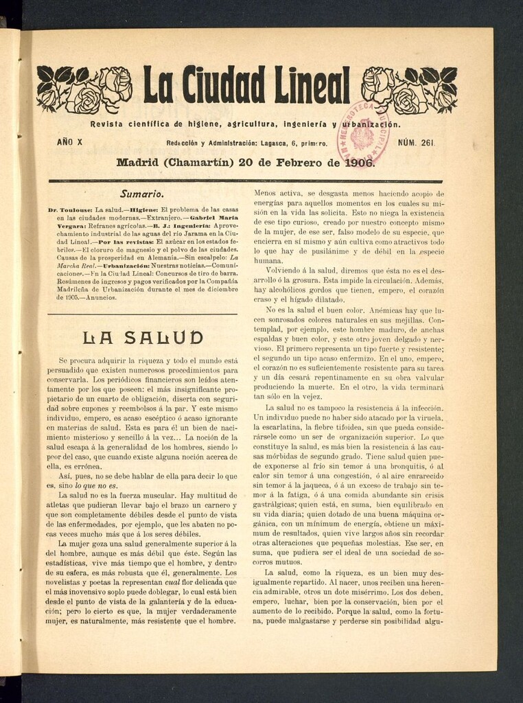 Miniatura de La Ciudad Lineal : órgano oficial de la Compañía Madrileña de Urbanización del 20 de febrero de 1906