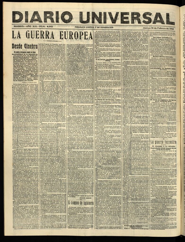 Miniatura de Diario Universal del 18 de febrero de 1915