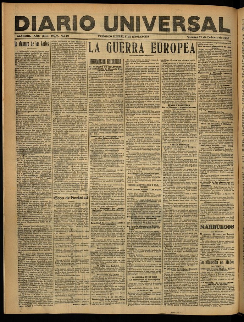 Miniatura de Diario Universal del 19 de febrero de 1915