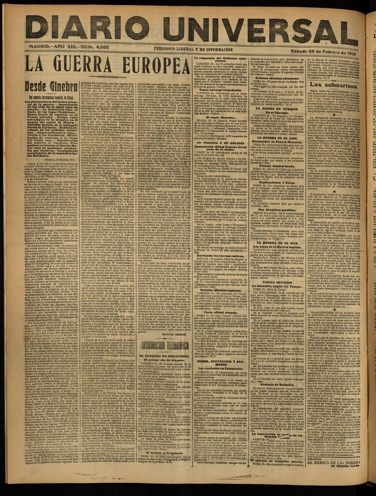 Miniatura de Diario Universal del 20 de febrero de 1915