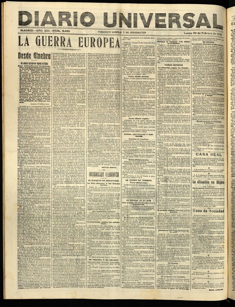 Miniatura de Diario Universal del 22 de febrero de 1915