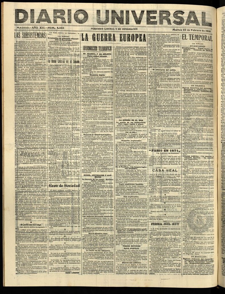 Miniatura de Diario Universal del 23 de febrero de 1915