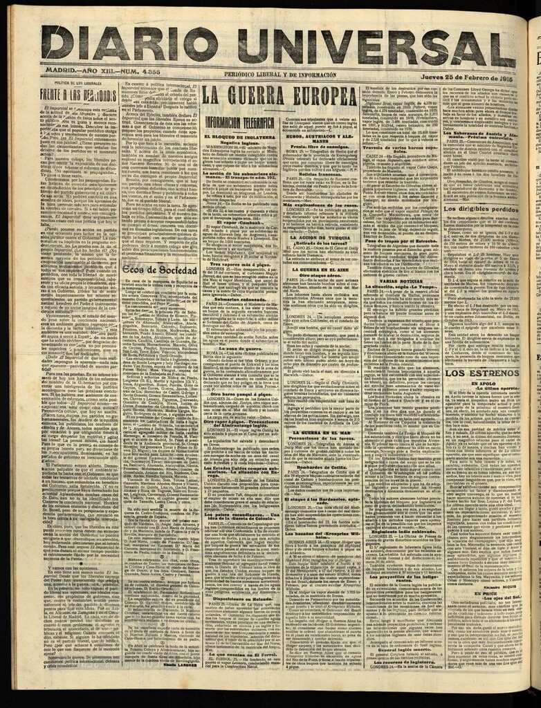 Miniatura de Diario Universal del 25 de febrero de 1915