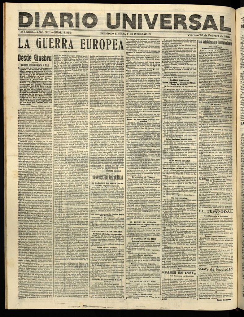 Miniatura de Diario Universal del 26 de febrero de 1915