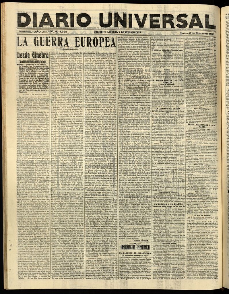 Miniatura de Diario Universal del 8 de marzo de 1915