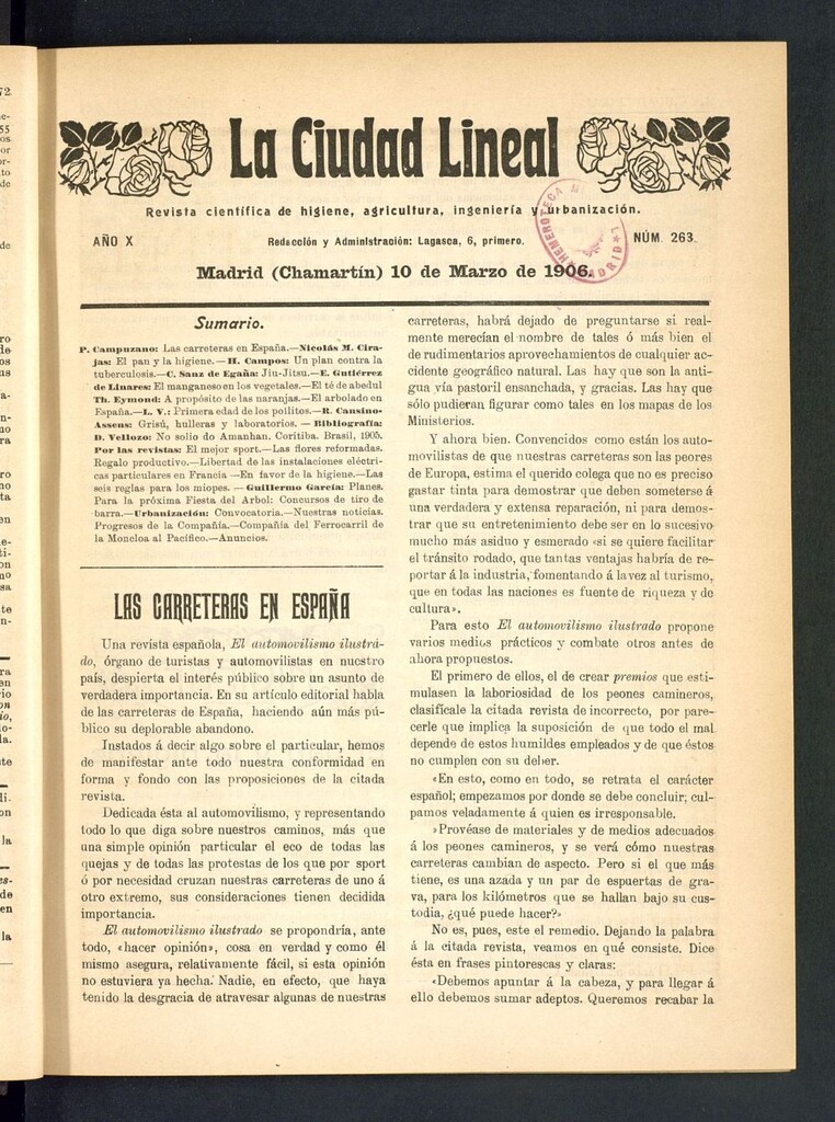 Miniatura de La Ciudad Lineal : órgano oficial de la Compañía Madrileña de Urbanización del 10 de marzo de 1906