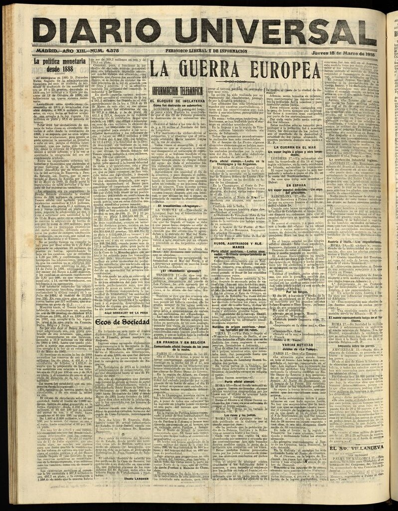 Miniatura de Diario Universal del 18 de marzo de 1915