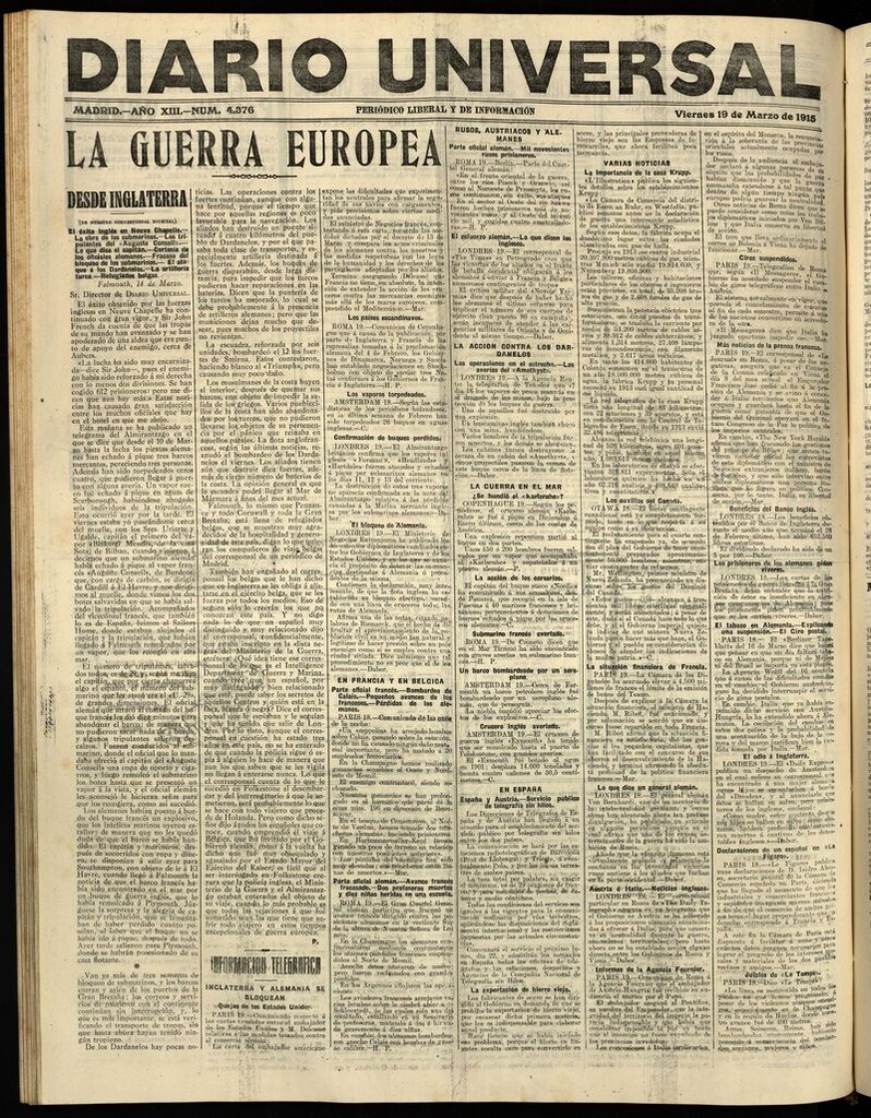 Miniatura de Diario Universal del 19 de marzo de 1915
