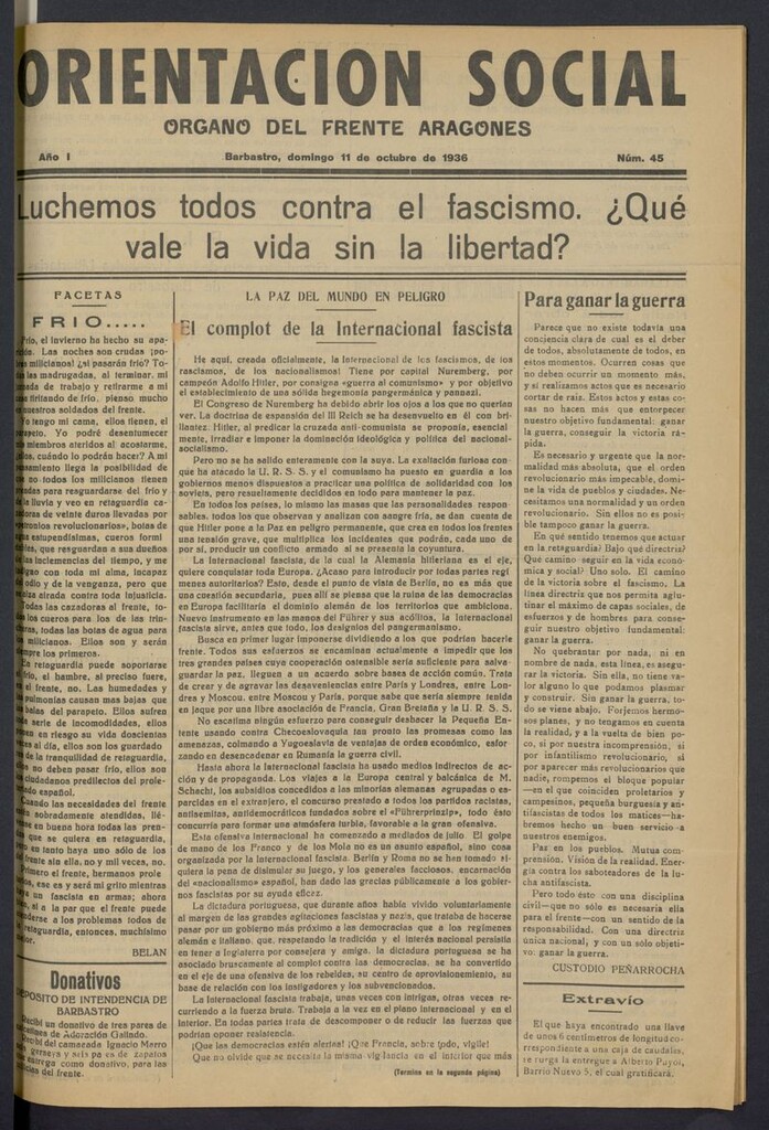 Miniatura de Orientación Social: órgano del frente aragonés