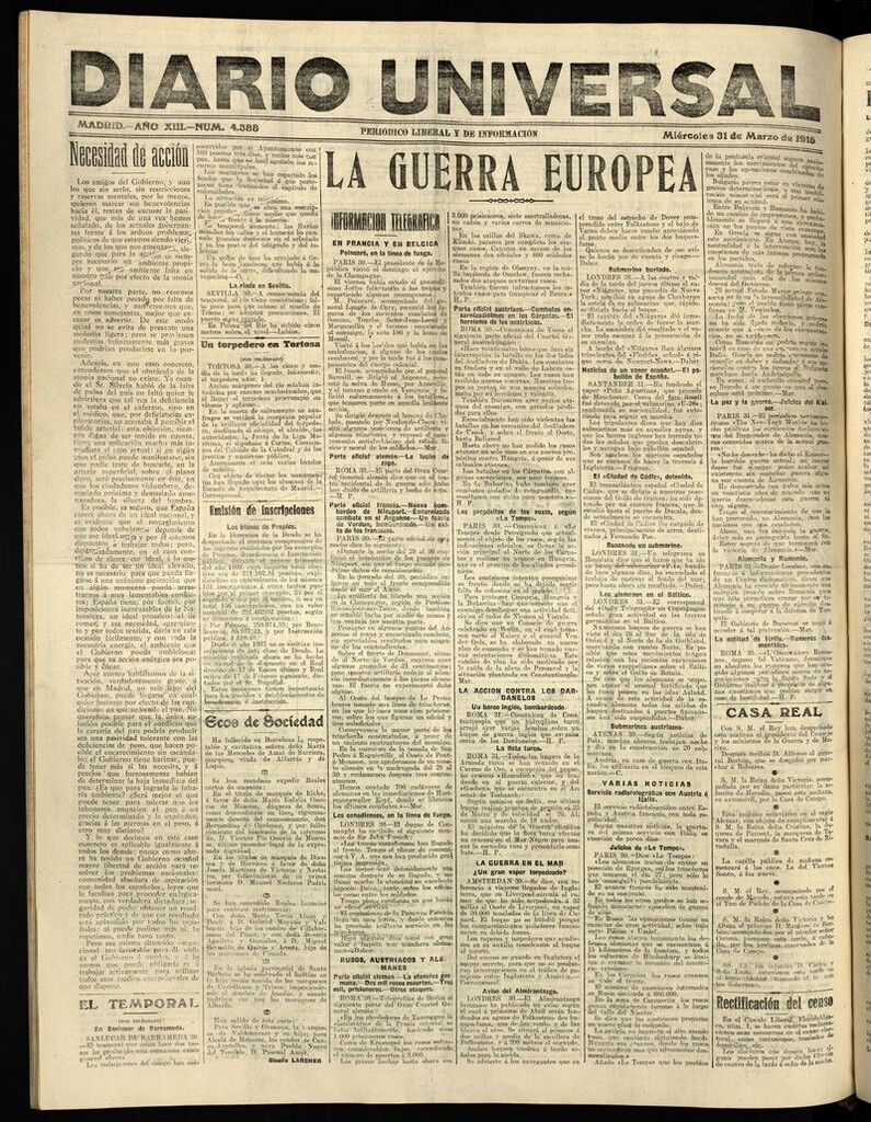 Miniatura de Diario Universal del 31 de marzo de 1915