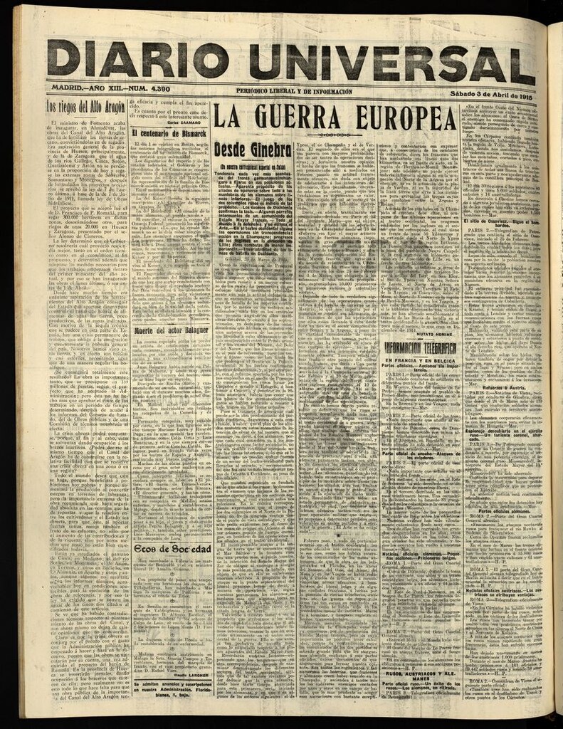 Miniatura de Diario Universal del 3 de abril de 1915