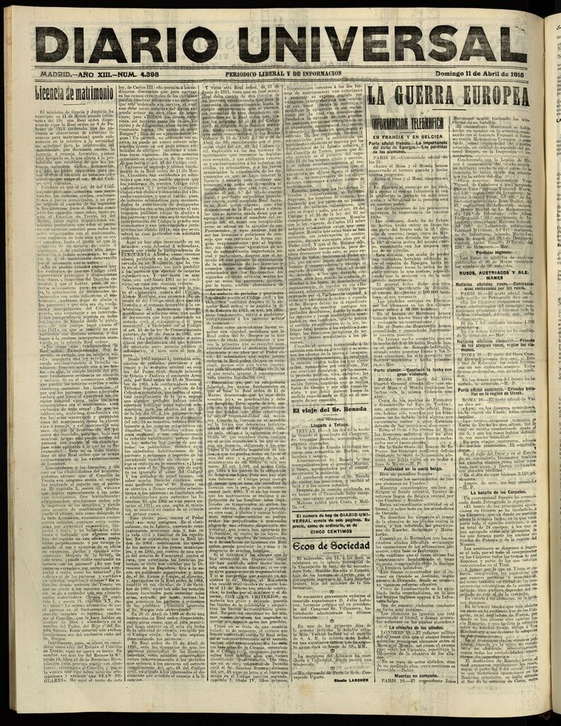 Miniatura de Diario Universal del 11 de abril de 1915
