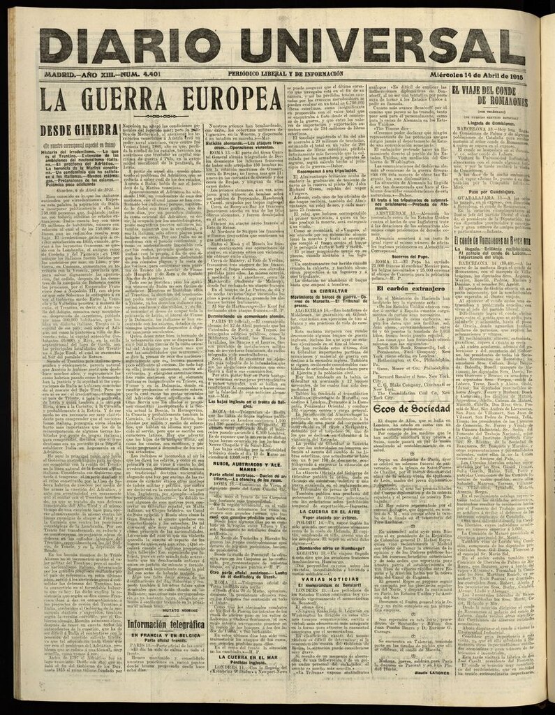 Miniatura de Diario Universal del 14 de abril de 1915