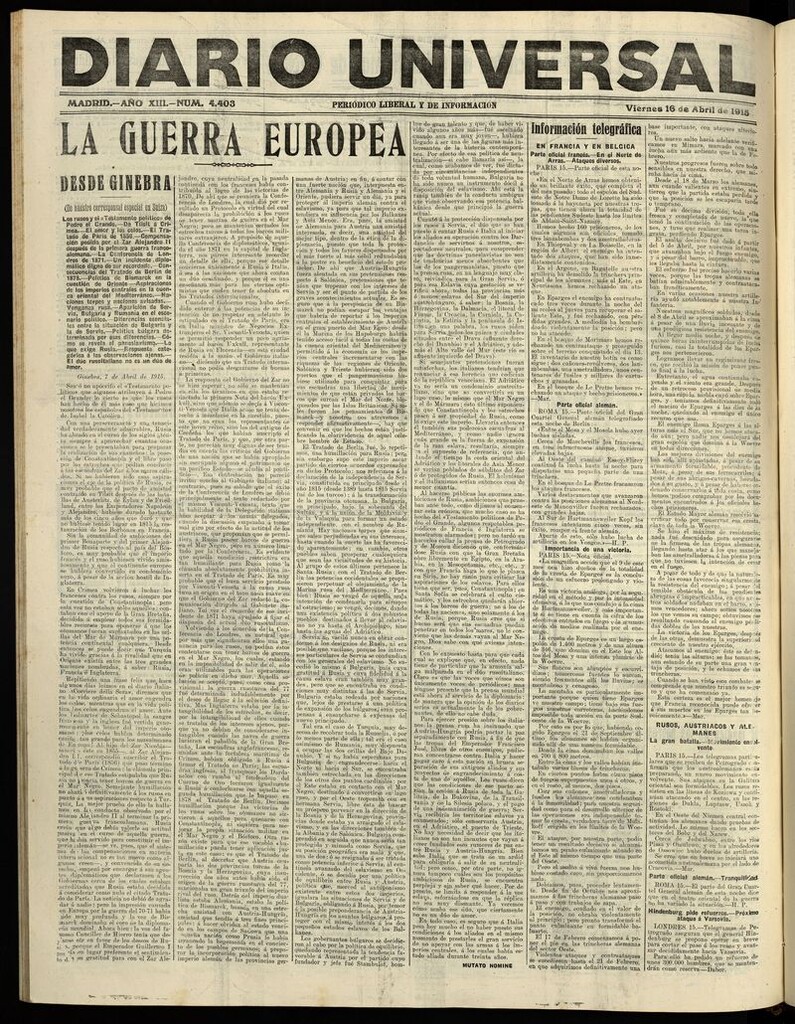Miniatura de Diario Universal del 16 de abril de 1915