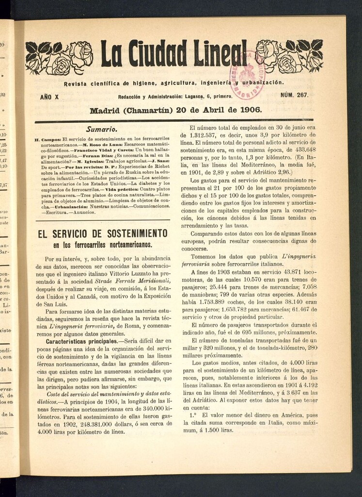 Miniatura de La Ciudad Lineal : órgano oficial de la Compañía Madrileña de Urbanización del 20 de abril de 1906