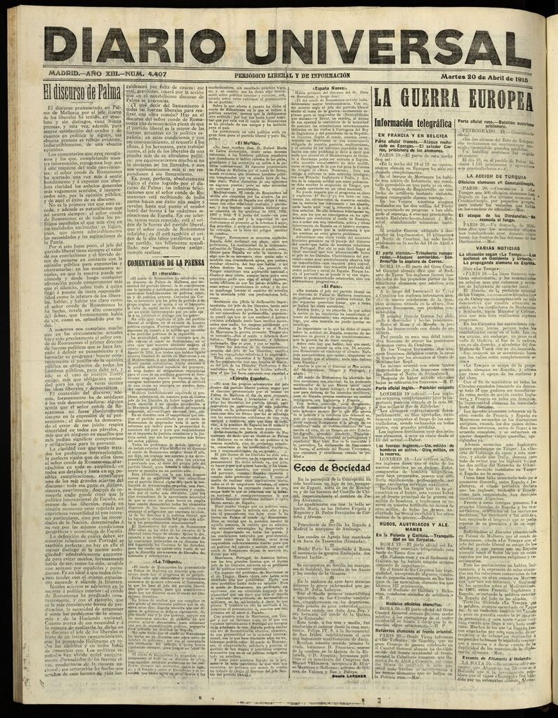 Miniatura de Diario Universal del 20 de abril de 1915