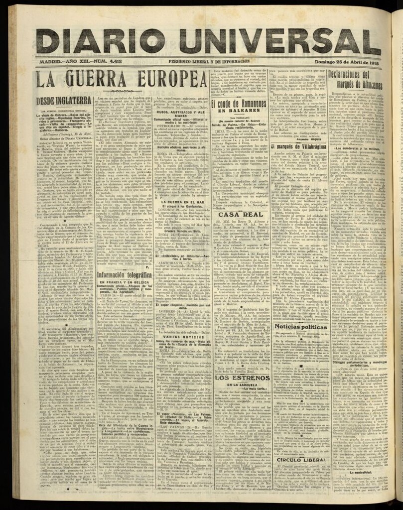 Miniatura de Diario Universal del 25 de abril de 1915