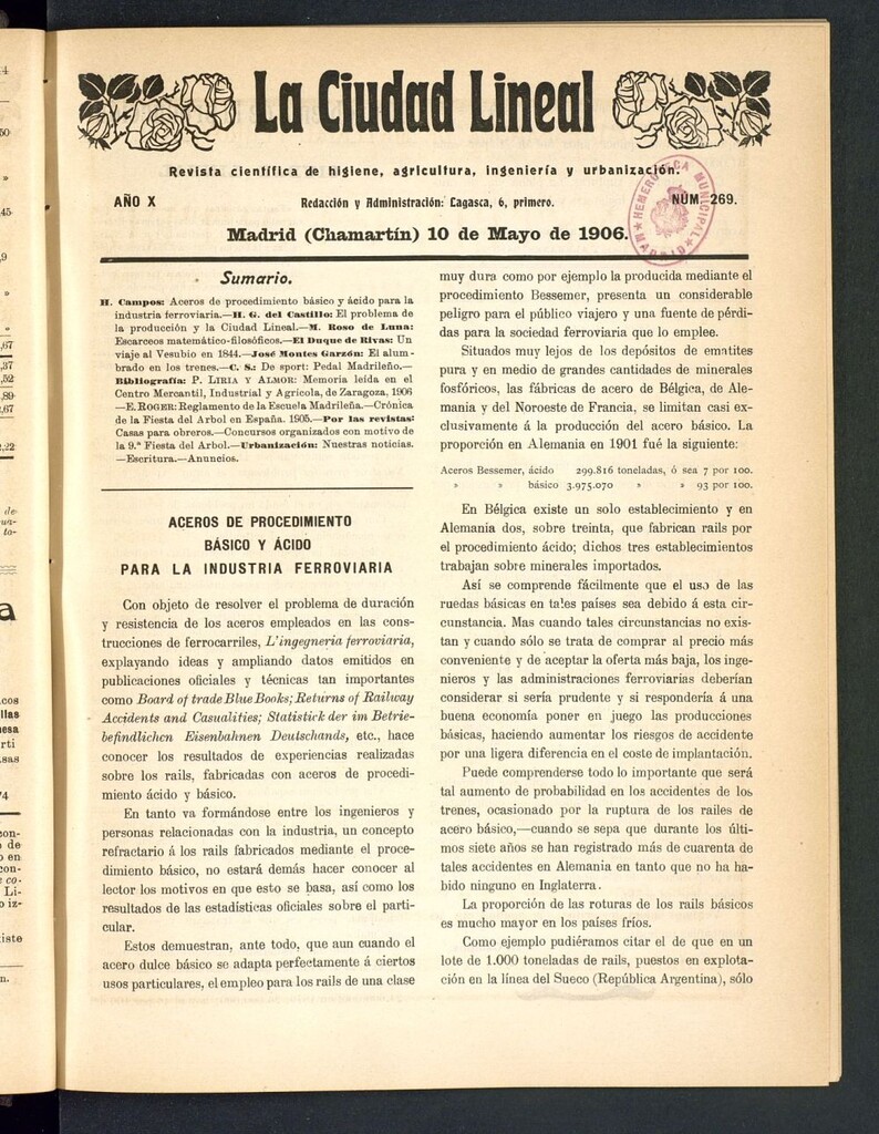 Miniatura de La Ciudad Lineal : órgano oficial de la Compañía Madrileña de Urbanización del 10 de mayo de 1906