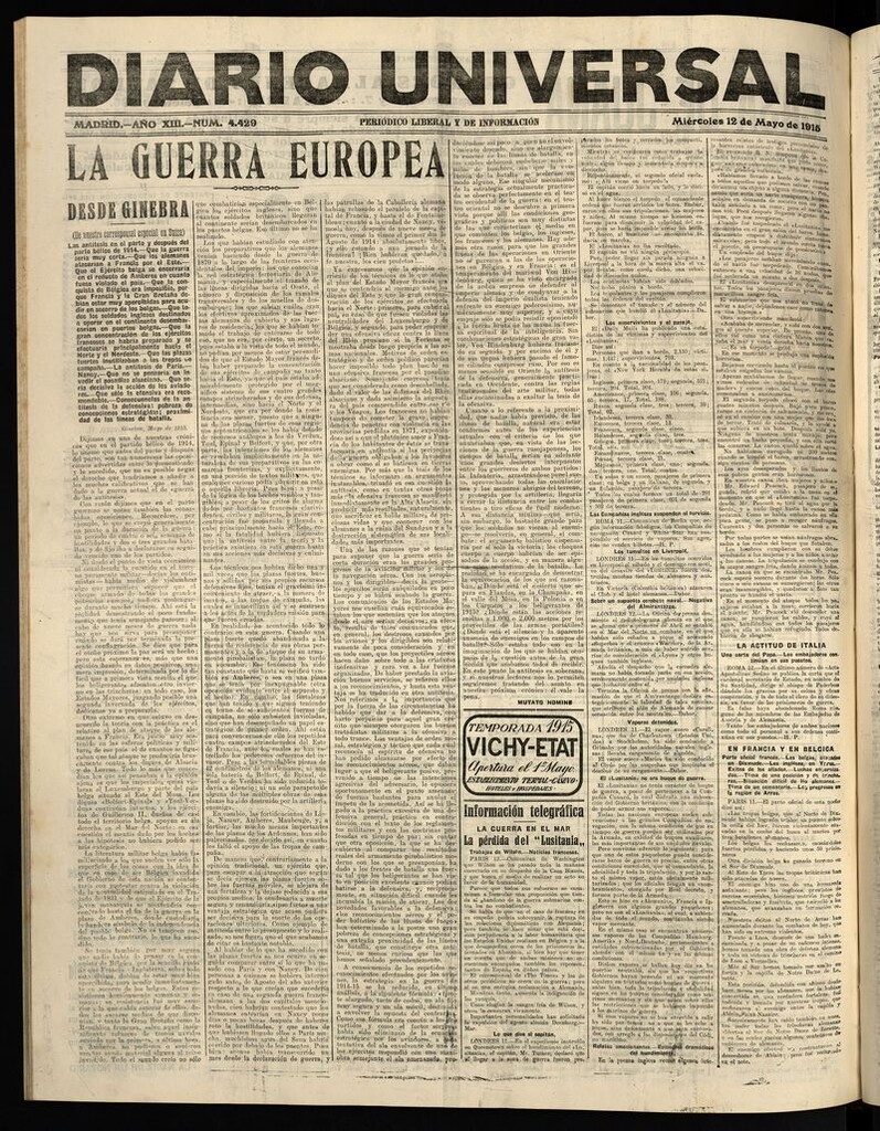 Miniatura de Diario Universal del 12 de mayo de 1915