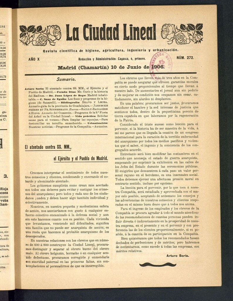 Miniatura de La Ciudad Lineal : órgano oficial de la Compañía Madrileña de Urbanización del 10 de junio de 1906