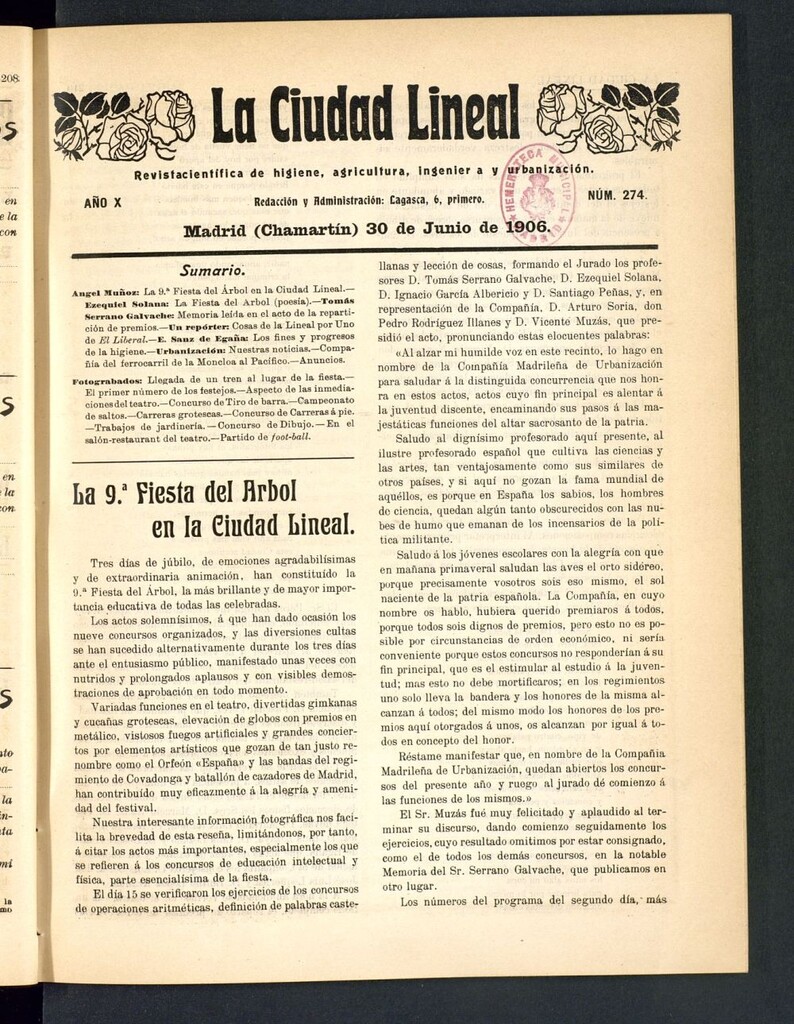 Miniatura de La Ciudad Lineal : órgano oficial de la Compañía Madrileña de Urbanización del 30 de junio de 1906