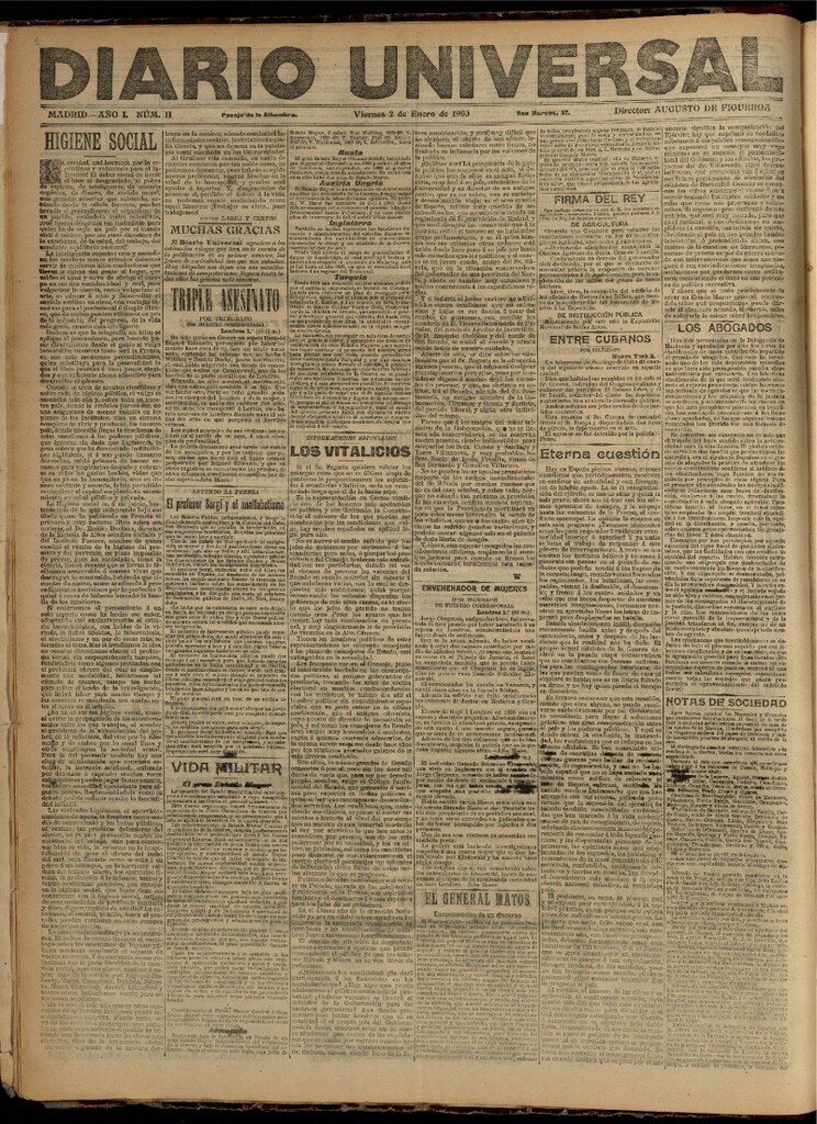 Miniatura de Diario Universal del 2 de enero de 1903, edición de tarde