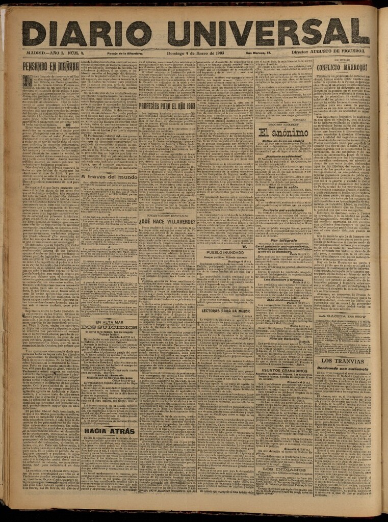 Miniatura de Diario Universal del 4 de enero de 1903, edición de tarde