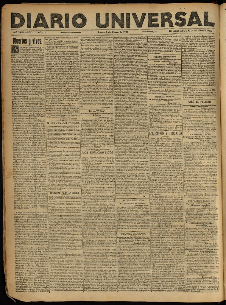 Miniatura de Diario Universal del 5 de enero de 1903, edición de noche