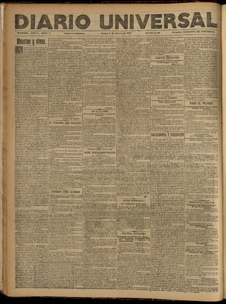 Miniatura de Diario Universal del 5 de enero de 1903, edición de tarde