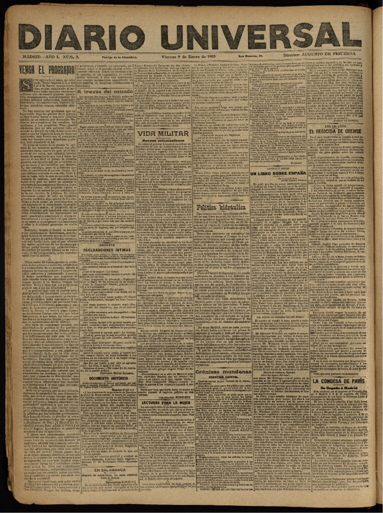 Miniatura de Diario Universal del 9 de enero de 1903, edición de noche