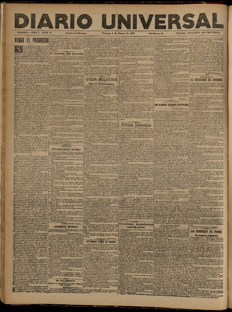 Miniatura de Diario Universal del 9 de enero de 1903, edición de tarde