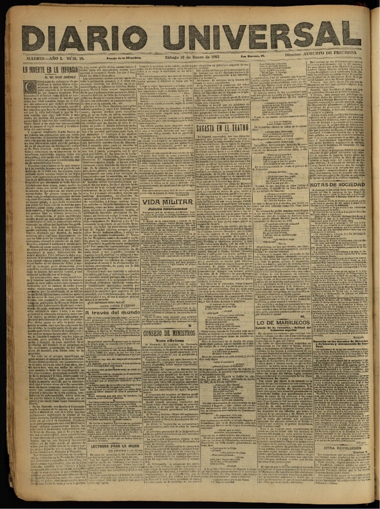 Miniatura de Diario Universal del 10 de enero de 1903, edición de noche