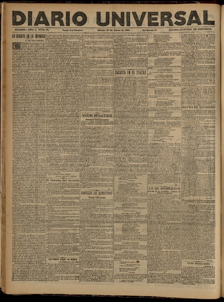 Miniatura de Diario Universal del 10 de enero de 1903, edición de tarde