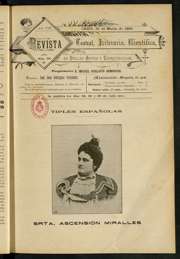 Miniatura de Revista Teatral, Literaria, Científica, de Bellas Artes y Espectáculos. Nº 265