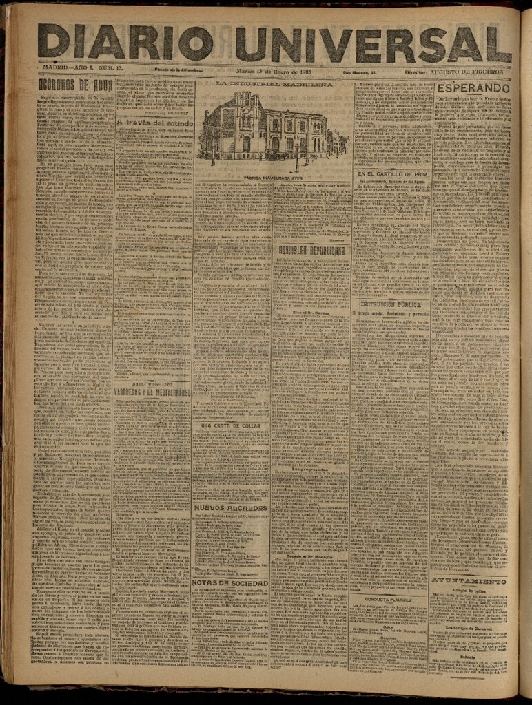 Miniatura de Diario Universal del 13 de enero de 1903, edición de tarde