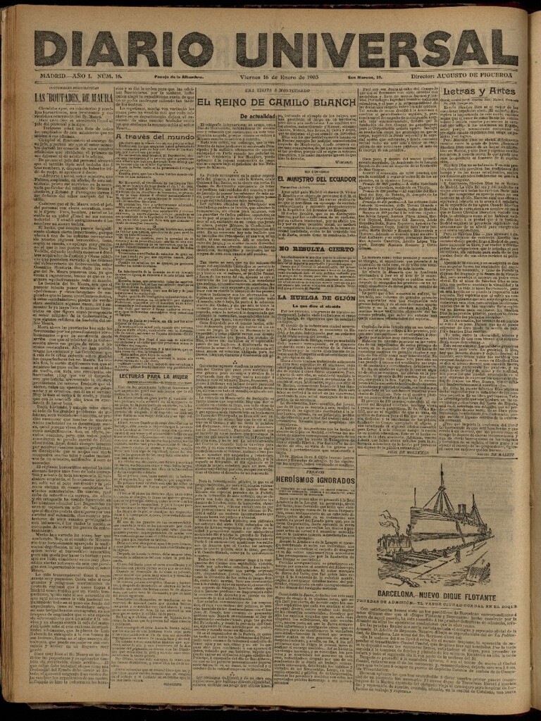Miniatura de Diario Universal del 16 de enero de 1903, edición de tarde