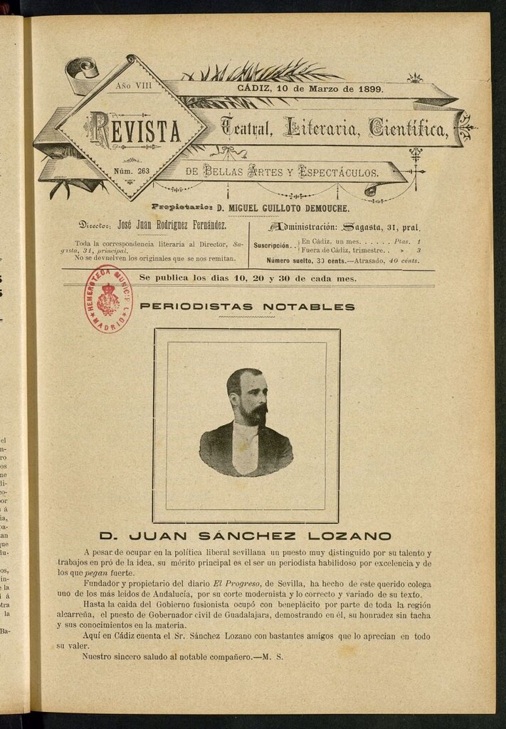 Miniatura de Revista Teatral, Literaria, Científica, de Bellas Artes y Espectáculos. Nº 263